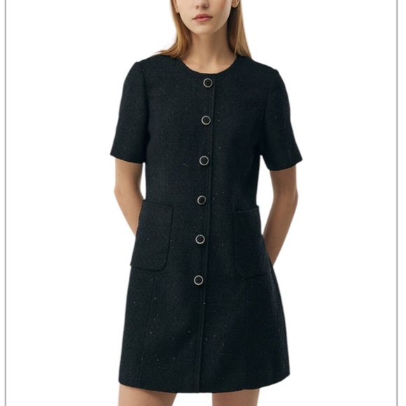 FRONTROW Elegant Black Short Sleeve Dress Size Medium NWT - Picture 1 of 6